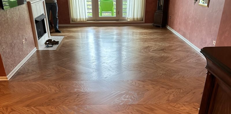 Chevron Pattern on Hardwood Floor in West Chicago, IL.
